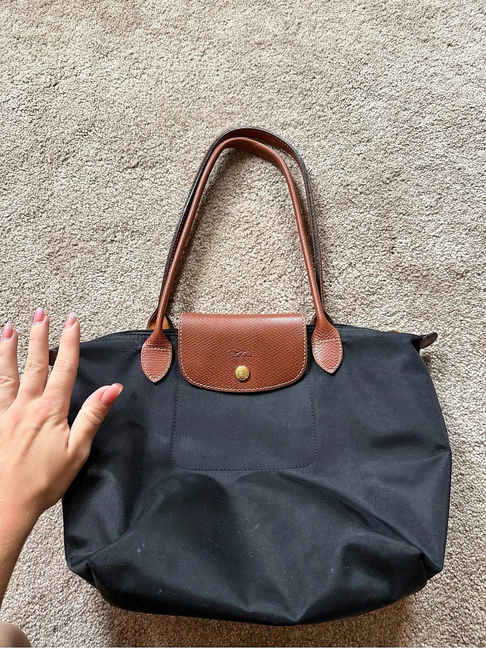 Longchamp Le Pliage Medium Tote Bag in Black & Brown